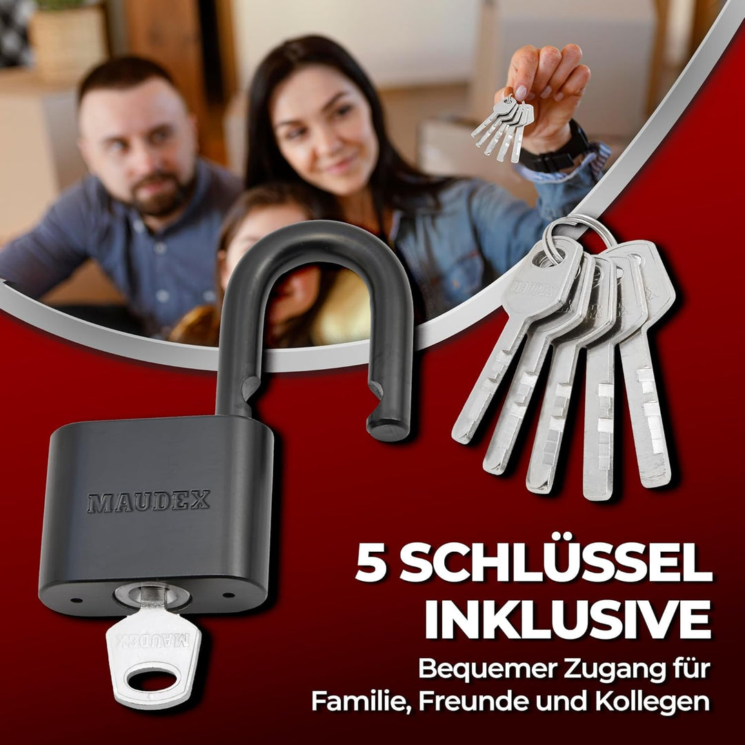 PBK50 Vorhängeschloss – Vorhängeschloss wetterfest mit 5 Schlüsseln, Messingzylinder & Beschichtung
