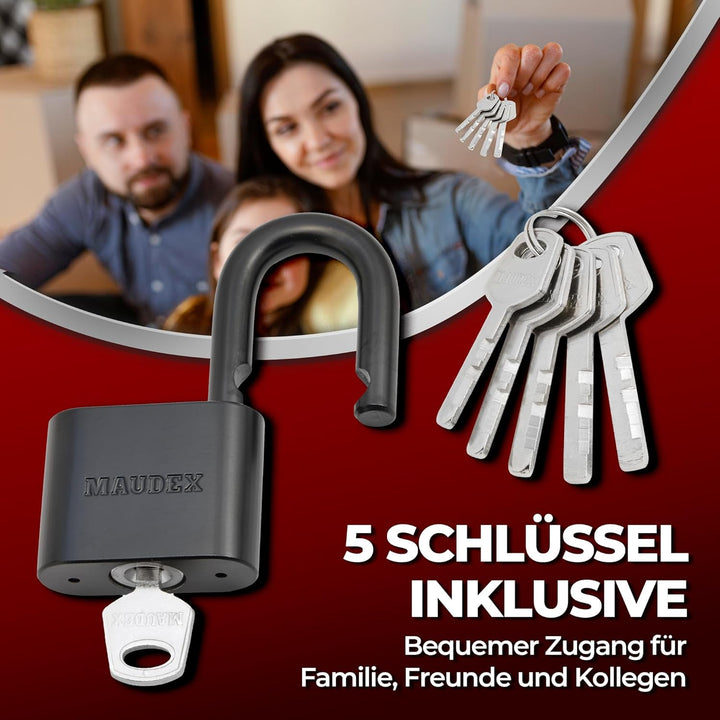 PBK50 Vorhängeschloss – Vorhängeschloss wetterfest mit 5 Schlüsseln, Messingzylinder & Beschichtung