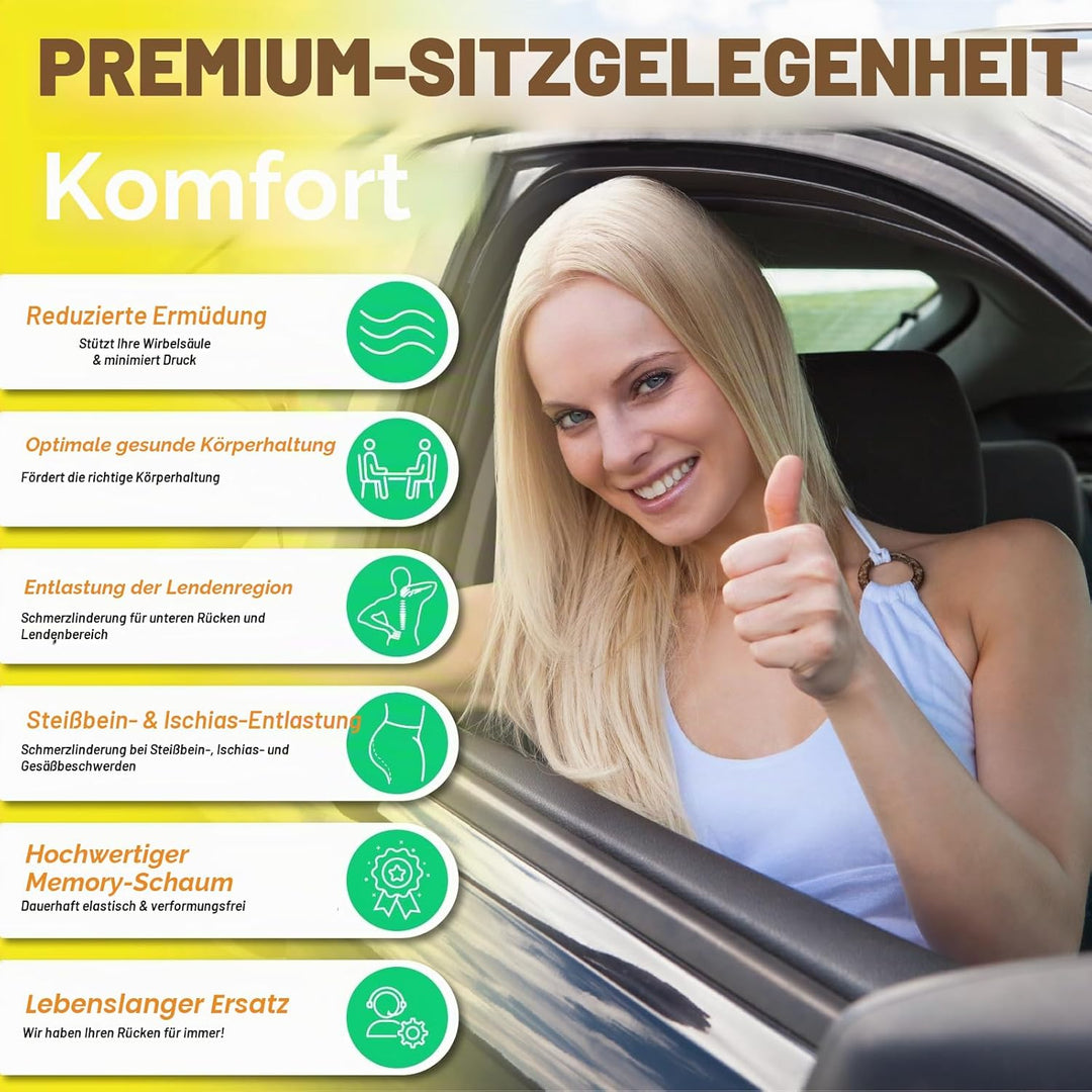kingphenix Autositzkissen mit Rückenstützkissen: Verbessertes Komfort-Memory-Schaum-Design zur Schme