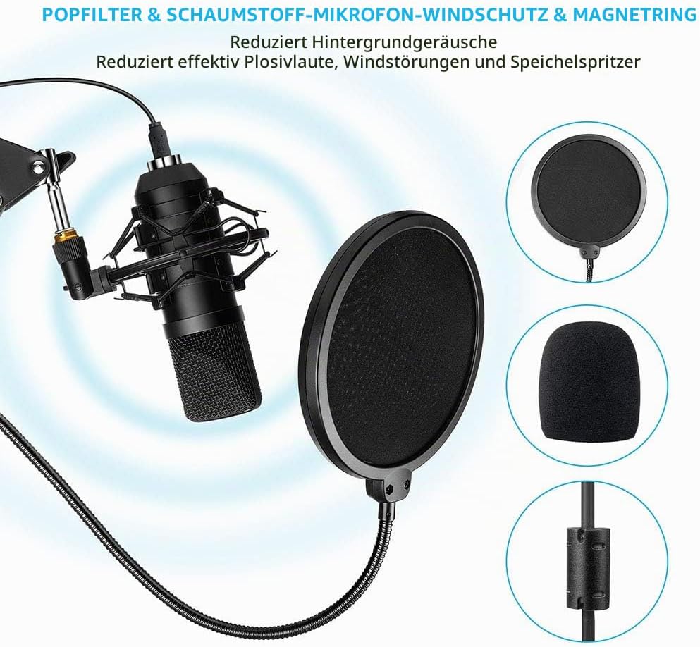 Diealles Shine Kondensator Microphone, Mikrofon PC Mit Arm, Podcast Mikrofon Set 192KHz/24 Bit Mit T