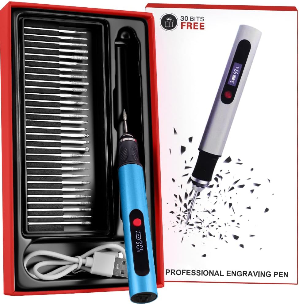 Flintronic Gravierstift, Kabelloser Elektrischer Gravierstift mit 30 Bits, Mini Gravierwerkzeug 3-Ga
