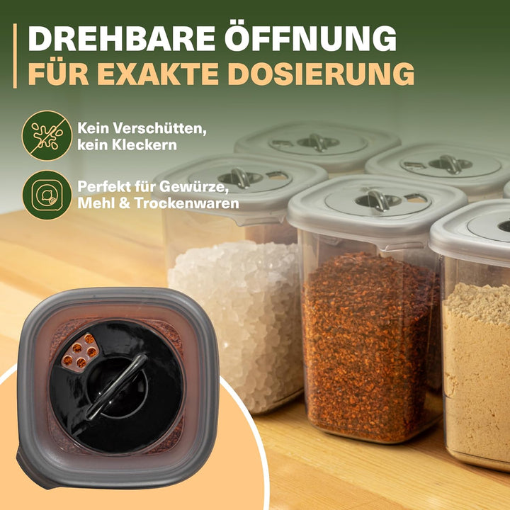 Gewürzdosen Set – 12 Aufbewahrungsdosen mit Streudeckel – BPA-frei, spülmaschinengeeignet, transpare