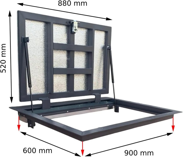 S-Lion Bodenluke Thermo Max 4, 60 x 90 cm, mit Gasfeder, Verriegelung mit Griff & Vierseitiger Dicht