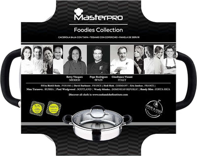 MasterPro Foodies | Niedriger Kochtopf mit Glasdeckel | 3,8 L Fassungsvermögen | Hergestellt aus Ede