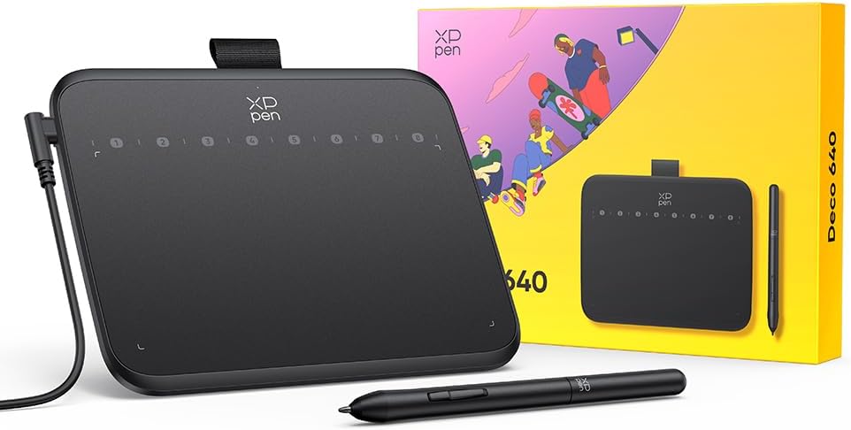 XPPen Deco 640 Grafiktablett, 16384 Druckstufen, 60° Neigungsunterstützung, Geeignet für OSU, Videob