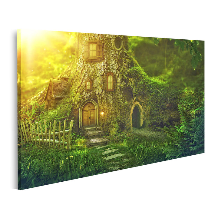 islandburner Bild auf Leinwand Fantasie Baumhaus Tiefer Wald Bilder Wandbilder Poster Leinwand 80x40