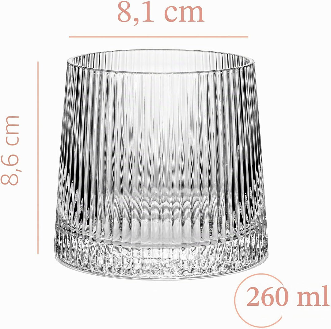 GLASSIQUE CADEAU Vintage Art Deco Speakeasy Gerippte Gin + Rum Rocks Cocktailgläser | 4er Set | 260