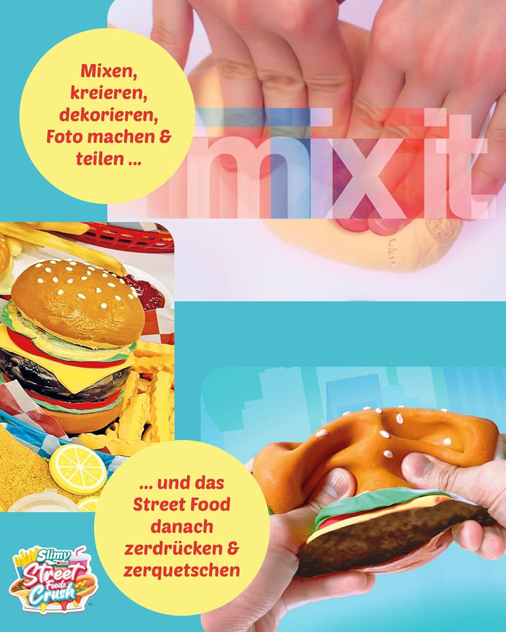 Slimy Street Foodz Crush - Burgeron, Slime und Knete Kreativ-Set, Backspiel zum selber Mischen, Form