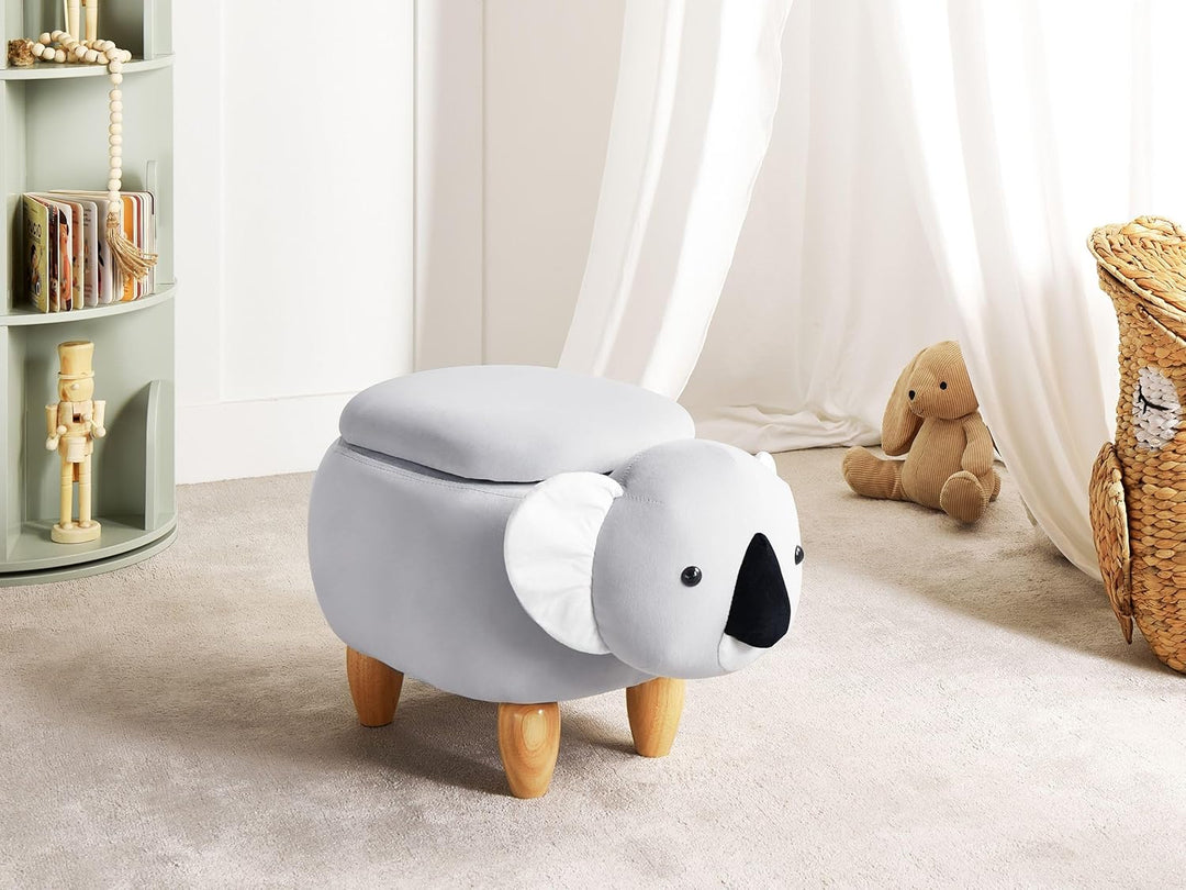 Hocker mit Stauraum für Kinder Tierform Samt helles Grau Holzbeine Modern Coala