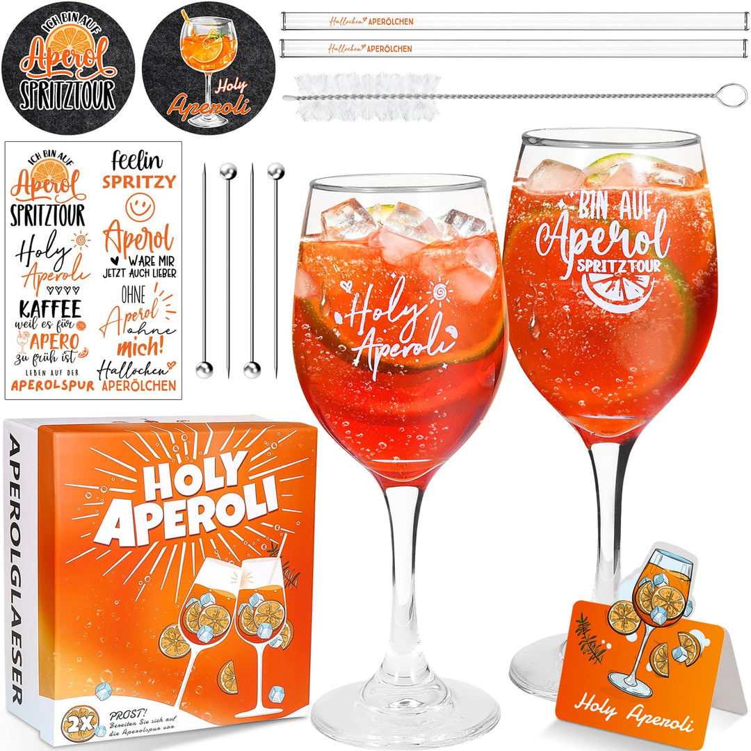2er Set Apero Geschenkset - AperoGläser mit Gravur | Glasstrohhalme | untersetzer, CocktailGläser, A