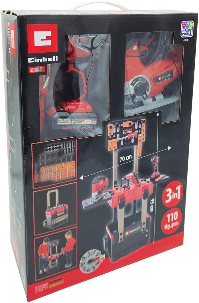 Einhell E-Case Werkbank 110-tlg., inkl. Mini-Schrauber, Stichsäge, Akku-Lampe und reichlich Zubehör,