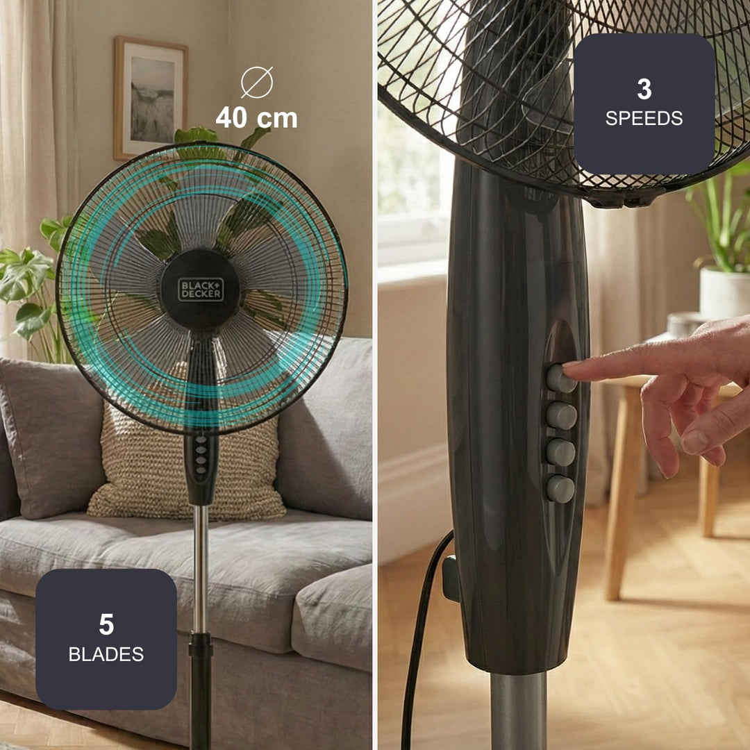 BLACK+DECKER - Standventilator 45 W | 3 Stufen | 40 cm (5 Flügel) | Oszillation | Höhenverstellbar 1