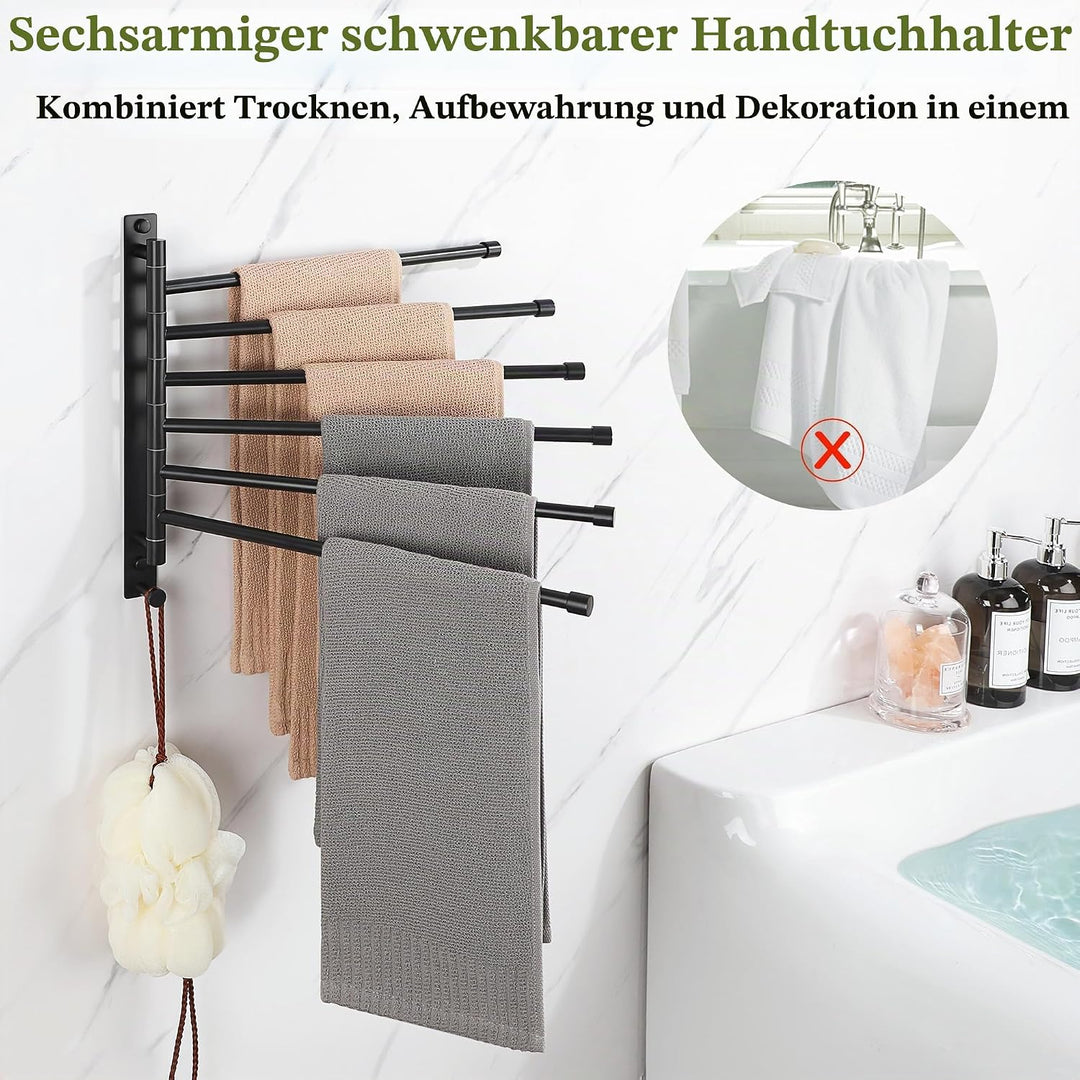 MOOCHE Handtuchhalter mit 6 Ausfahrbarer Arm 37.5cm, SUS304 Edelstahl Handtuchhalter mit 180° Schwen