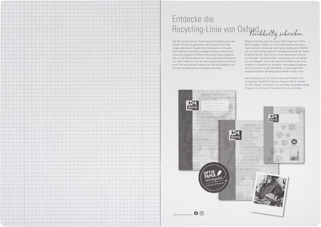 Oxford Schulheft A4 Recycling, 16 Blatt, Lineatur 28, kariert, 15 Stück A4 Lineatur 28, A4 Lineatur