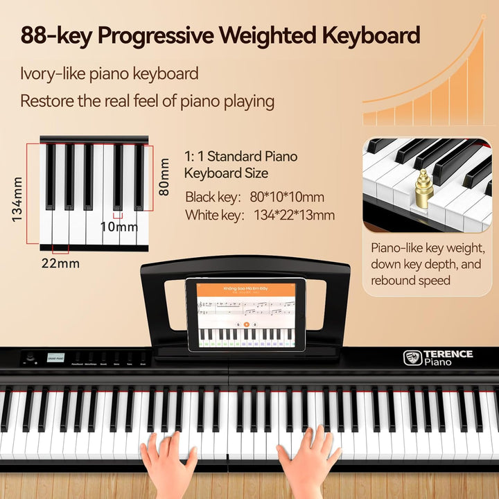 TERENCE E Piano 88 Tasten Faltbares Digital Piano mit 2000mAh Batterie unterstützung MIDI-USB Audio-