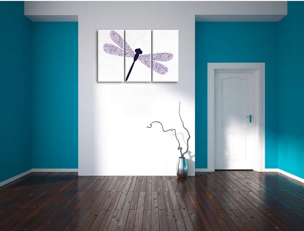 Pixxprint Hübsche Libelle weiss 3-Teiler Leinwandbild 120x80 Bild auf Leinwand