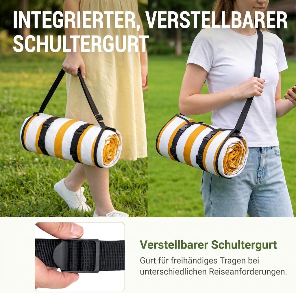WolfWise Picknickdecke Wasserdicht, 200x200 cm grosse Stranddecke, Faltbare Picknick Decke mit Verst