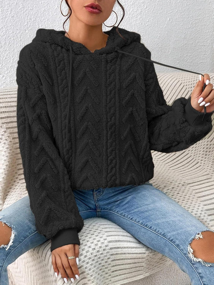 Zetieny Hoodie Damen Kapuzenpullover Teddy Fleece Double Fuzzy Fluffy Jacquard Pullover Lässiges War