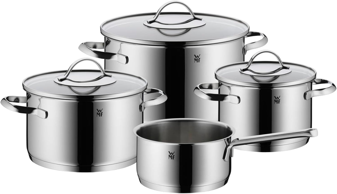 WMF Aparto Topfset Induktion 4-teilig, Kochtopf Set mit Glasdeckel, Cromargan Edelstahl poliert, Ind