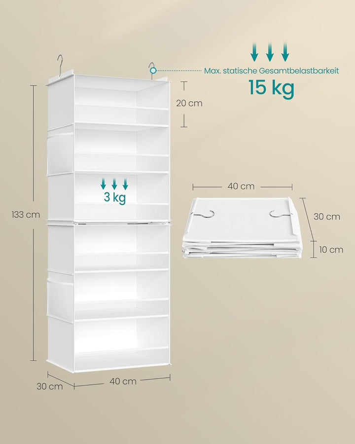 SONGMICS Hängeorganizer, Schrank-Organizer, Hängeregal aufteilbar, Hängeaufbewahrung, faltbar und pl