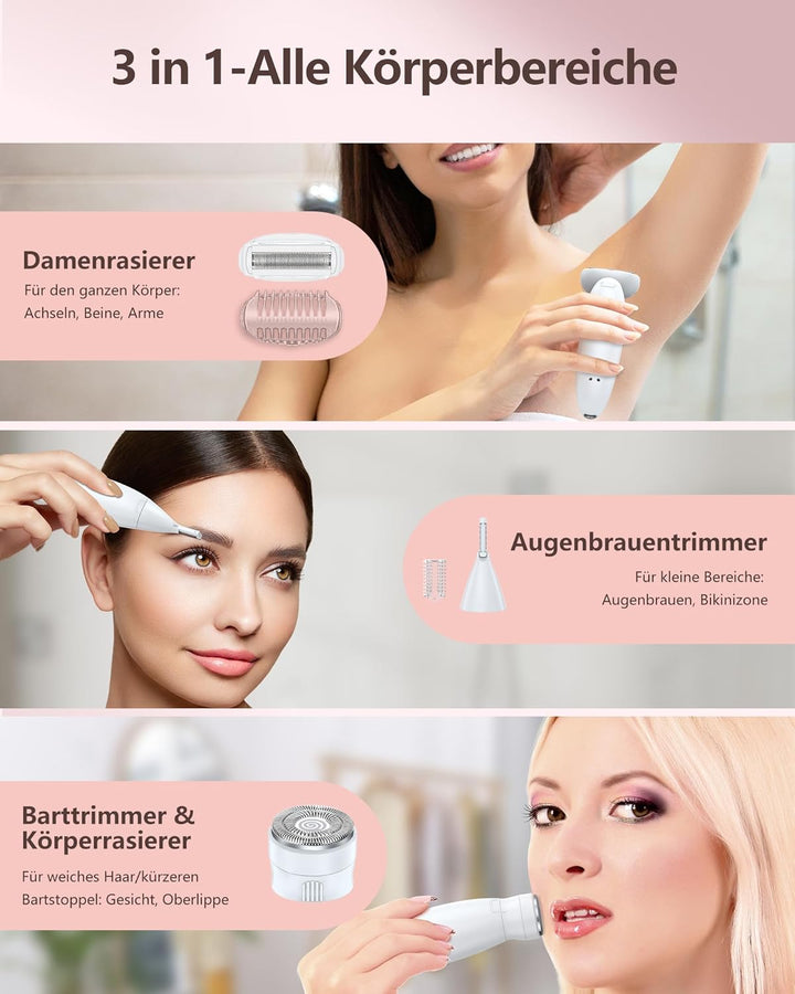 Rasierer Damen,3-In-1 Intimrasierer für Frauen,Gesichtshaarentferner für Frauen,Damenrasierer Elektr