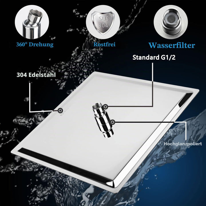 30cm Grosser Regenbrause - Markcco Quadrat Hochdruck Duschkopf aus Edelstahl 304 - komfortables Dusc