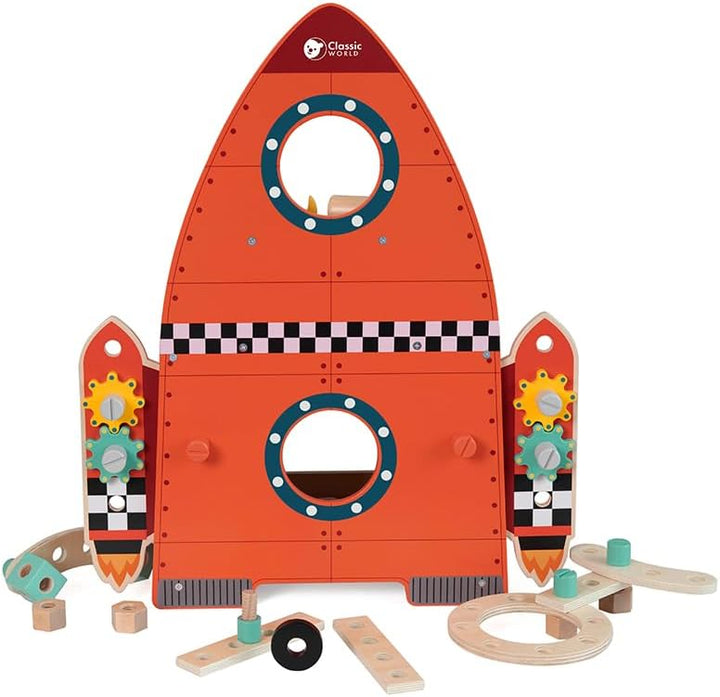 Classic World Werkbank Kinder Rakete ab 3 Jahre | Werkzeugbank mit 51 Teilen | Spieltisch mit Werkze