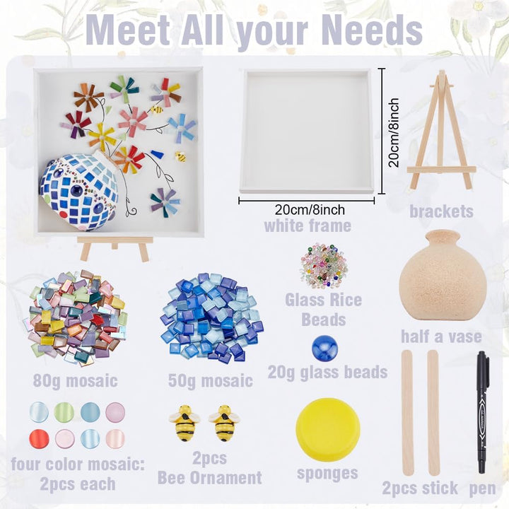 WEBEEDY DIY Mosaik Malset Handgemachtes Blumenvasenmuster Quadratischer Rahmen Mosaikkunst Und Handw