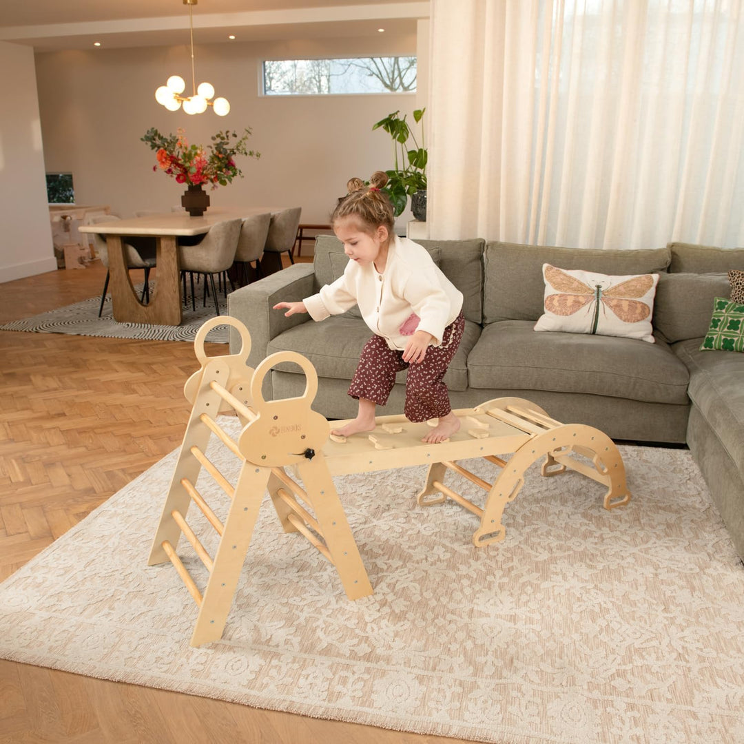 FINOOS Montessori Indoor Spielset: 7-in-1 Klettergerüst mit Rutsche & Bogen für Kleinkinder und Kind