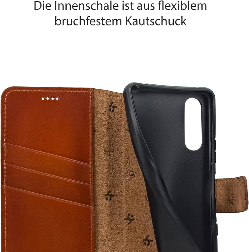 Suncase Book-Style Hülle kompatibel mit Sony Xperia 10 III 3 (2021) Leder Tasche (Slim-Fit) Lederhül