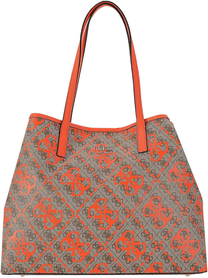 GUESS Damen Vikky Large Tote Bag Latte -Logo/Orange, Latte -Logo/Orange