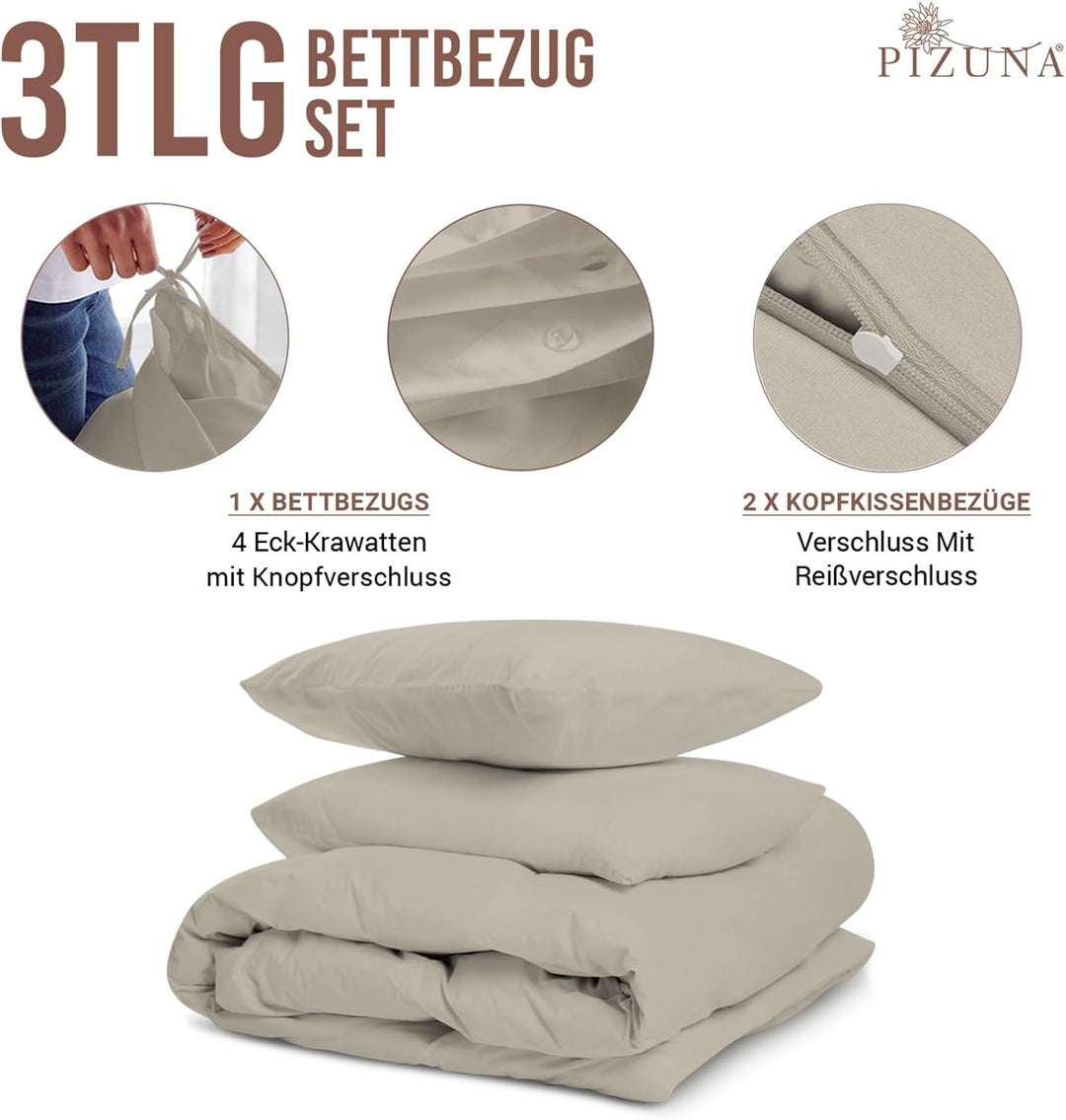 Pizuna 400 Fadenzahl aus Baumwolle Bettwäsche Einfach Taupe, 100% Langstaple Baumwolle Bettbezug und