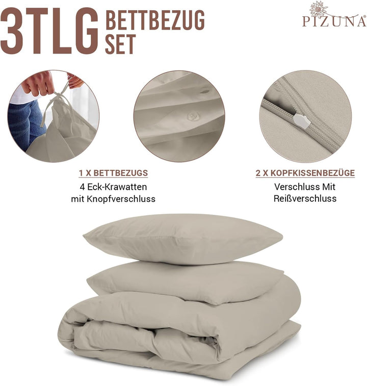 Pizuna 400 Fadenzahl aus Baumwolle Bettwäsche Einfach Taupe, 100% Langstaple Baumwolle Bettbezug und