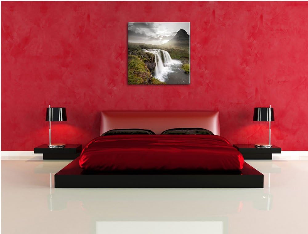 Pixxprint Wasserfall bei Sonnenuntergang als Leinwandbild Quadratisch/Grösse: 70x70 / Wandbild/Kunst