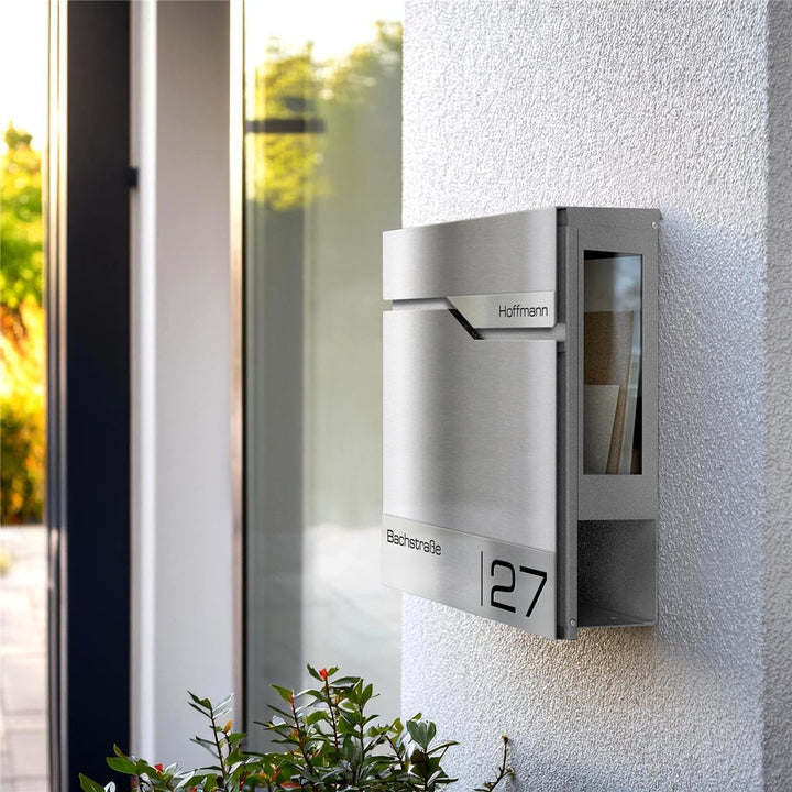 Metzler Briefkasten mit Sichtfenster und Zeitungsfach, hochwertigem Stahlkorpus & gebürsteter Edelst