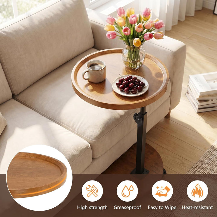 Beistelltisch, höhenverstellbar, um 360° drehbar, Nachttische mit Rollen für Sofa, Schlafzimmer, Bür