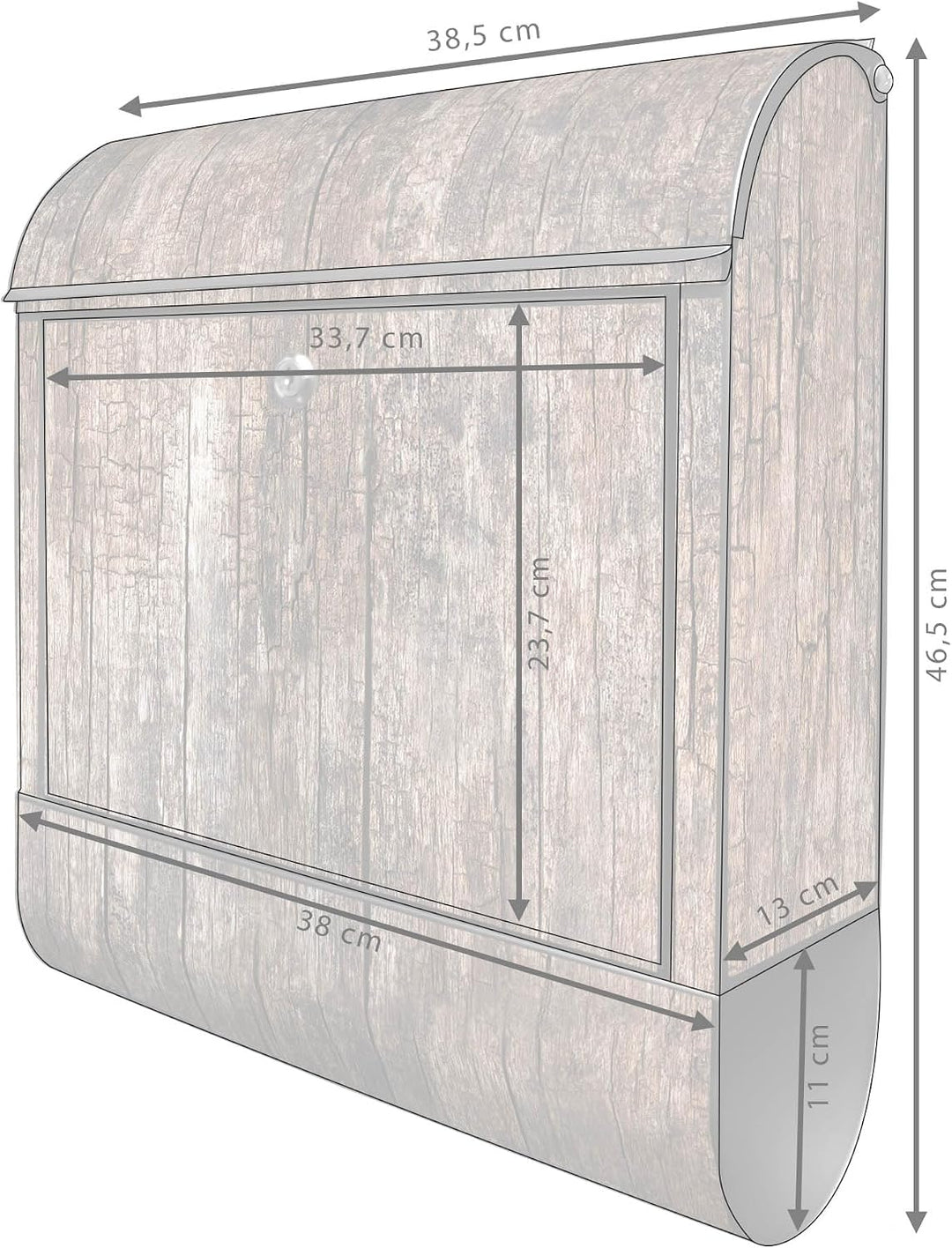 banjado® Design Briefkasten mit Motiv Altes Holz 39x47x14cm &amp; 2 Schlüssel - Briefkasten Stahl schwar