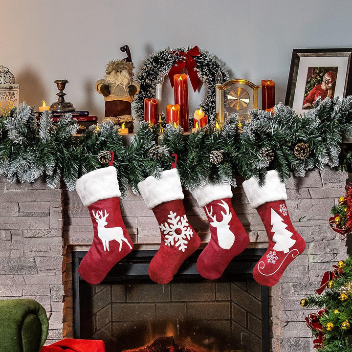 Weihnachtsstrümpfe,4 grosse Nikolausstiefel zum Befüllen und und Aufhängen Hängende Strümpfe für Wei