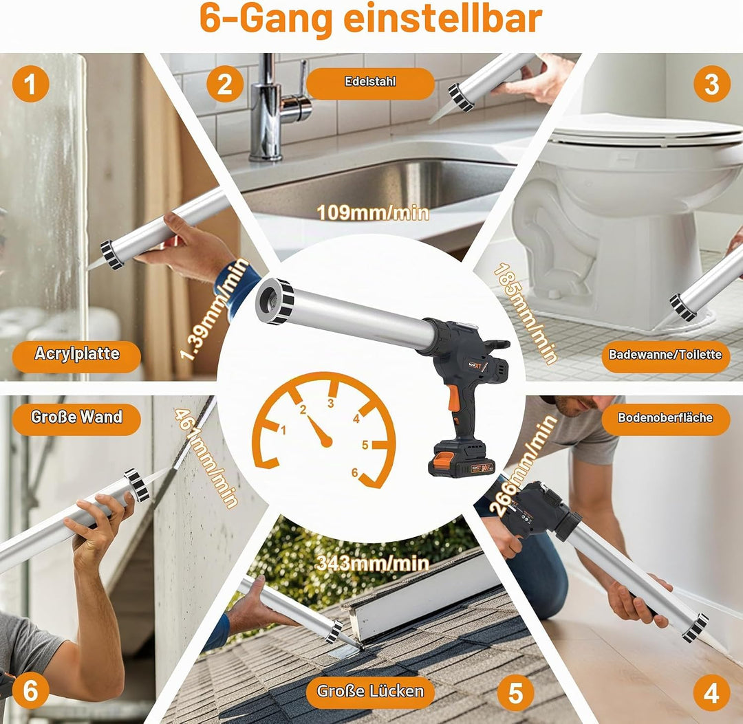 MAXXT Elektro-Dichtungsspritze für 600 ml-Kartuschen, 20V Silikonspritze mit 2000 mAh Akkus zum Dich