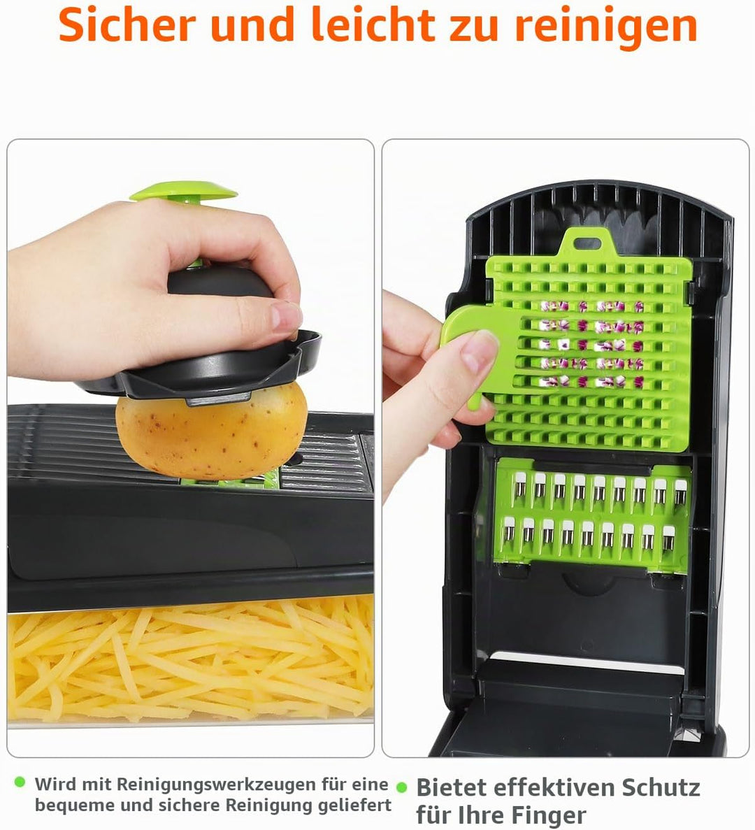 14-in-1 Gemüseschneider, Gemüsehobel mit 7 Einsätzen &amp; Aufbewahrungsbox, Multifunktionaler Vegetable