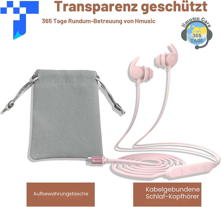 Hmusic Schlaf Ohrhörer, 30dB Geräuschisolierung, 2g leicht USB C Kopfhörer, flach/dünn Komfortable S