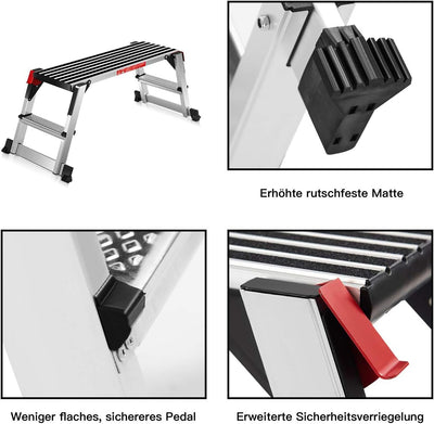 GOPLUS Alu Arbeitsplattform, Klapptritt mit Sicherheitsverriegelung, Arbeitsbühne bis zu 150kg belas