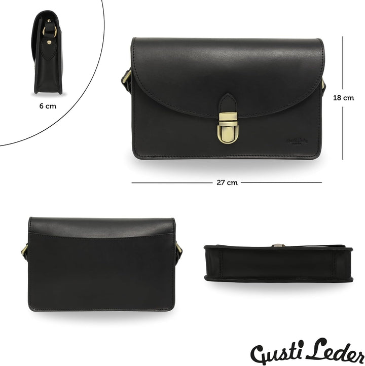 Gusti Handtasche Leder - Zoey Damen Umhängetasche Ledertasche Leder Schwarz, Schwarz