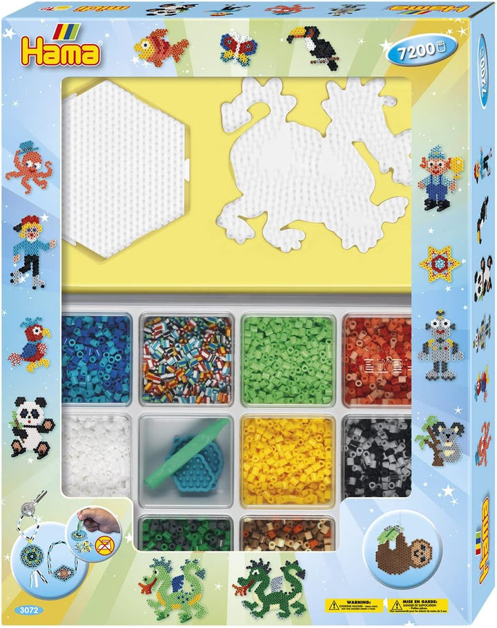 Hama Perlen 3072 Geschenk-Set mit Box mit ca. 7.200 bunten Midi Bügelperlen mit Durchmesser 5 mm, Mo
