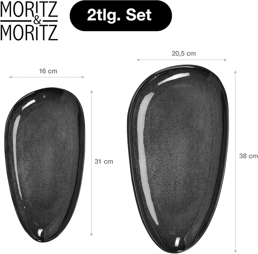Moritz & Moritz VIDA Servierteller Set Anthrazit - 2x Grosse Teller aus hochwertigem Porzellan, Mode