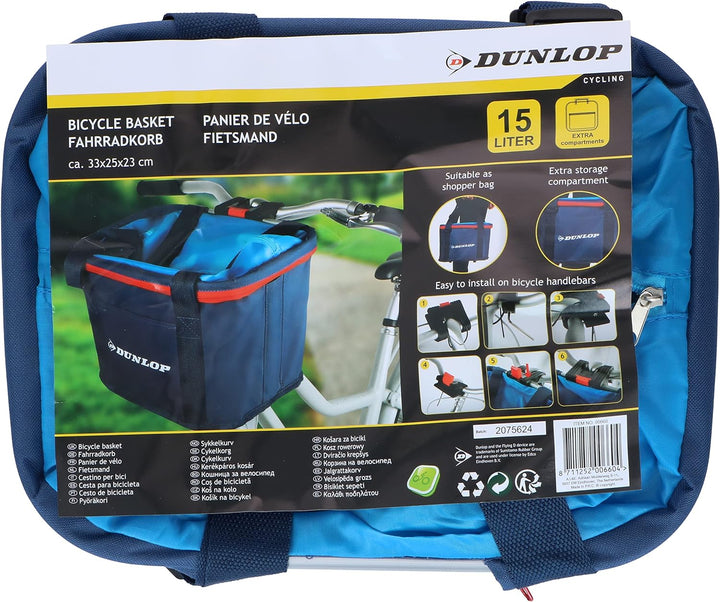 Dunlop Bike Fahrradkorb mit Tragegriffen 15L Blau Fahrradtasche Fahrrad-Lenkertasche, Blue, 33x24x23