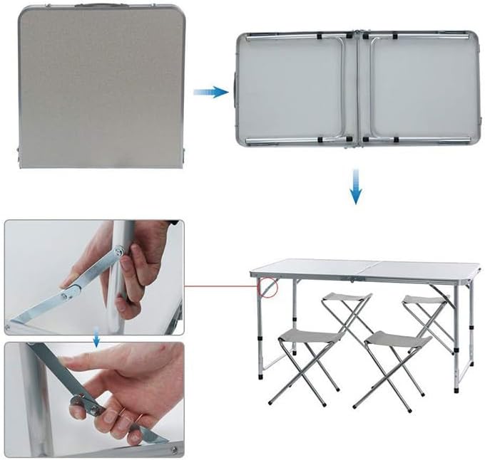 BDW Camping Sitz Garnitur - Klapptisch und 4 Stuhle - Gartenmöbel, Klappbar, Tisch 120x60 Höhenverst