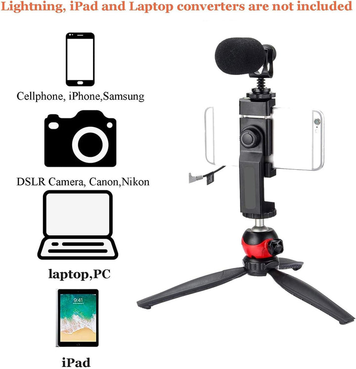 EACHSHOT Richtmikrofon Kamera Mikrofon mit Tischstativ Handyhalterung, Shotgun DSLR Video Externes M