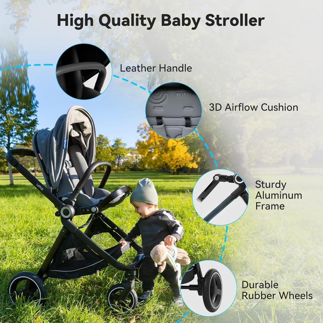 ELITTLE Buggy Gegen Fahrtrichtung(Schwarz),EMU Kinderwagen Faltbar,Buggy bis 25kg, Wendesitz Kinderw