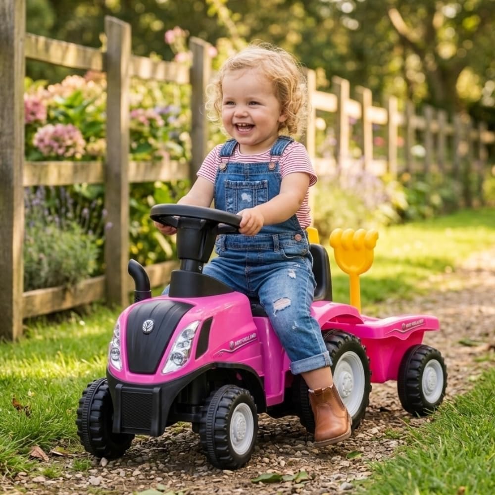 Bandits & Angels Bobbycar Rutschauto New Holland Traktor mit Anhänger ab 1 Jahr – mit funktionierend